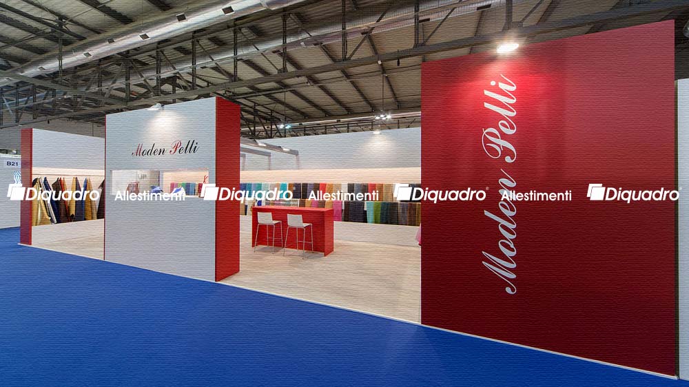 Fotografia di allestimenti stand fieristici realizzati da Diquadro per la fiera Lineapelle Linea Pelle di Milano