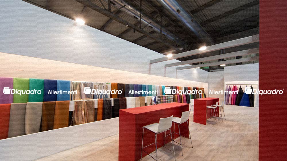 Fotografia di un arredamento per stand fieristico realizzato per la mostra Lineapelle Linea Pelle di Milano